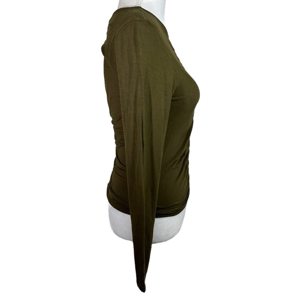 NWT Sanctuary - Moss Green Rouched Long Sleeve V neck Shirt- Size XS - Picture 2 of 6